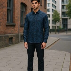 Etro Mens Button Up Shirt Botanical Birds Blue Size 40 New with Tags